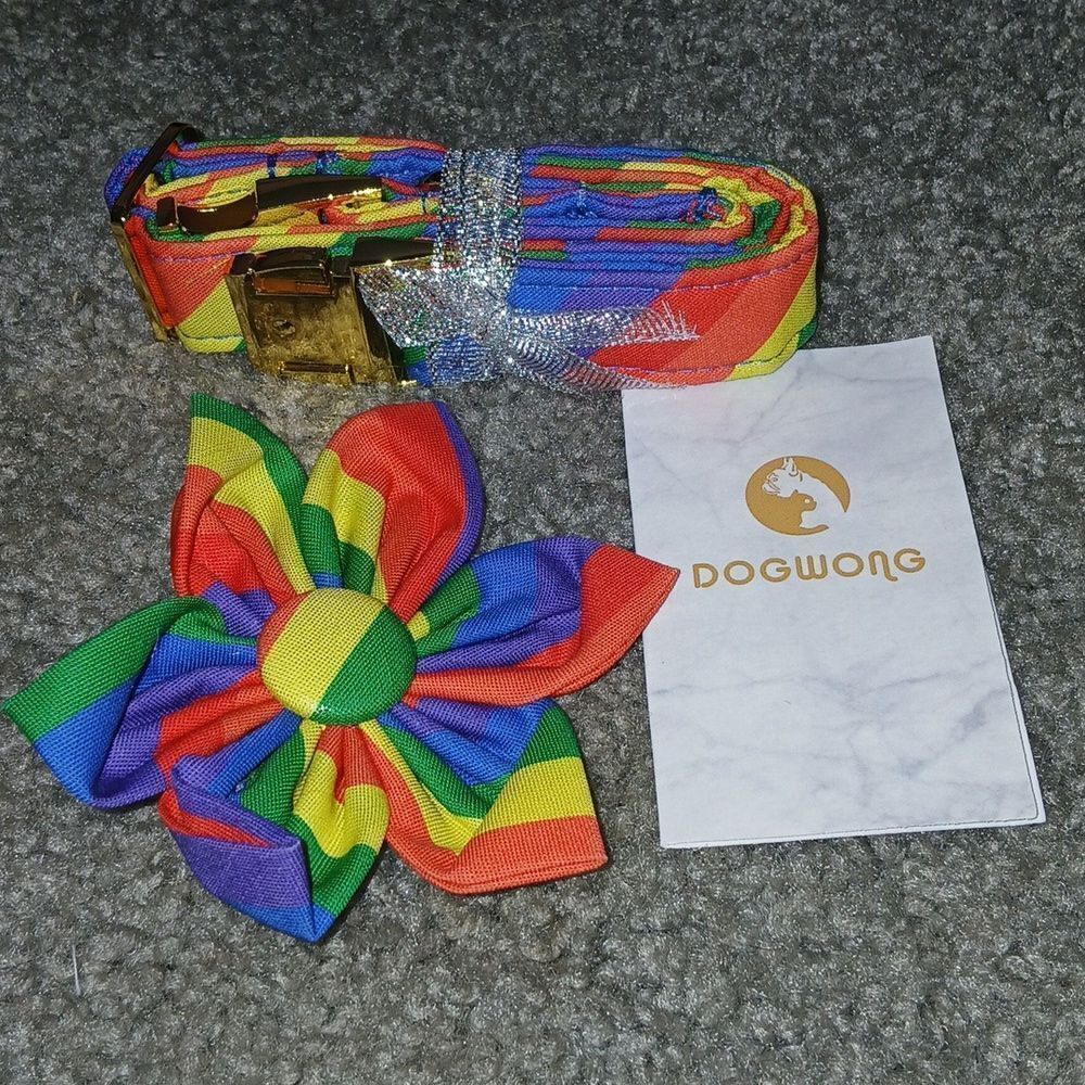 Rainbow Bright Dog Collar and dog collar attachment  NEW  Sz M